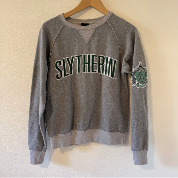 Slytherin Universal Studio Gray Crewneck Pullover Sweatshirt Spellout-Small - Picture 2 of 8